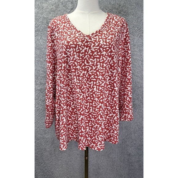 Chico's Tops - Chicos Dots V-Neck Top Womens Sz 4 XXL Coral White Slub Knit 3/4 Sleeve Career